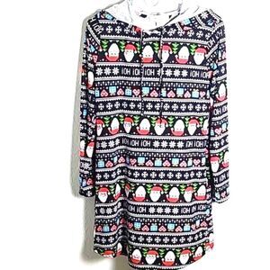 No Comment NY-LA Christmas Hoodie Dress, Black w/Red Santa Faces, Sz Large
